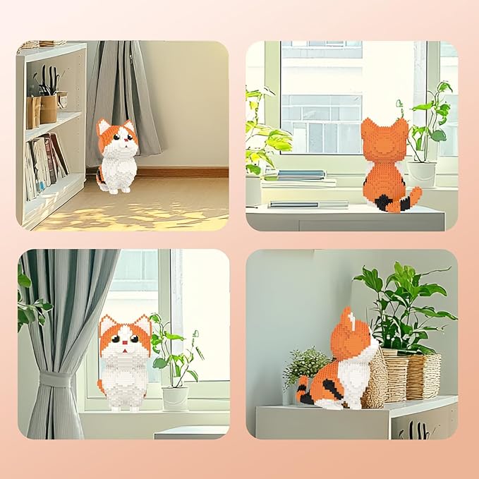 Larcele Micro Building Blocks Set DIY Mini Building Toy Bricks for Age Over 12 Years 1296 Pieces KLJM-05 (Munchkin Cat-Orange)