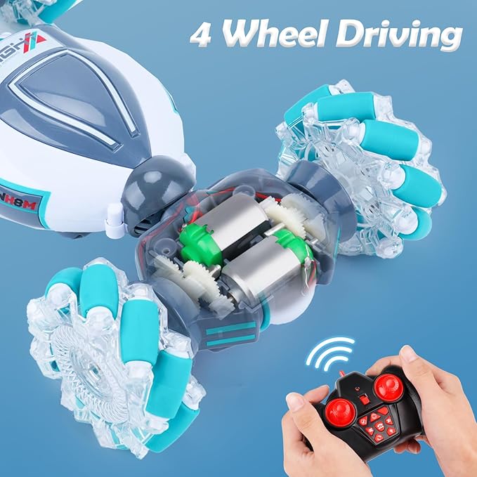 PREPOP Gesture Sensing RC Stunt Car Birthday for Age 6 7 8-12 13+ Year Old Boys - Cool Toys for Kids Hand Controlled Remote Control Twist Vehicle with Lights &amp Music 4WD Rotating