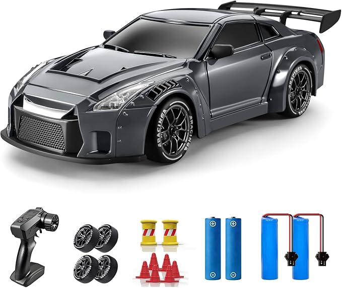 ACAMMZAR RC Drift Car 1:24 Remote Control Car for Kids 20KM/H 4WD High Speed RC Cars with Lights Extra Racing Tires Vehicle for Adults Boys Girls Gray