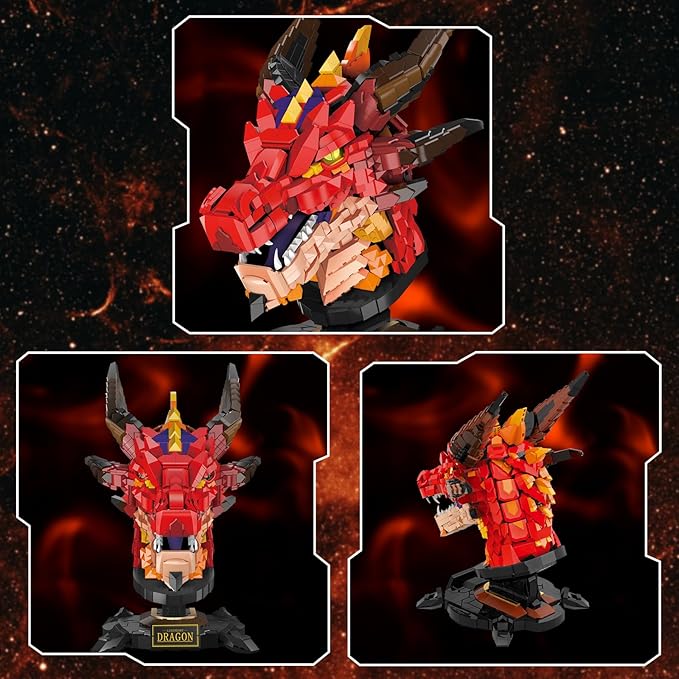 NUTCRACKER Dragon Building Set for Adult - Fire Dragon Head Toy Building Set Animal Skeleton Fossils Home Desktop Display Model Decor Easter Birthday Gift for Teens Boys Girls 14+ (2713 Pieces)