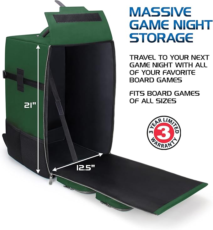 ENHANCE Collector's Edition Board Game Backpack - Reinforced Rigid Board Game Storage with Padded Shoulder Straps Carrying Handle and Accessories Pockets for Dice Card Games More (Dragon Green)
