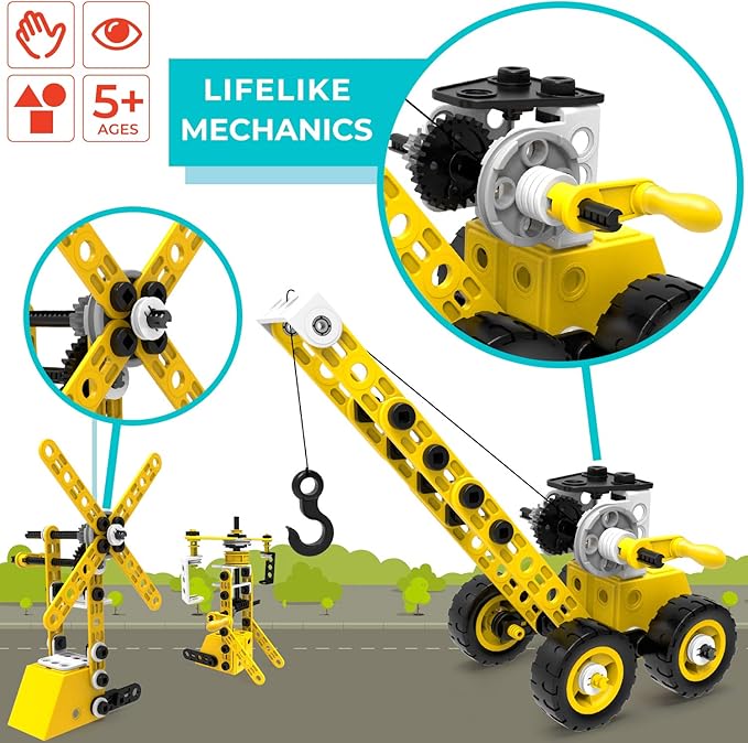 STEM Toys Kids Building Toys – 100 Piece 8-in-1 DIY Learning Construction Toy Set Educational Kids Building Toys for Boys and Girls Mechanical Engineering Gifts Sets for Ages 5 6 7 8 9 + Years Old