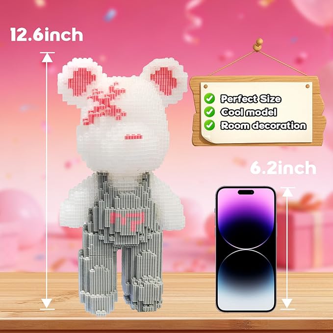Gray Glowing Bear Building Blocks (2850 PCS) 3D Micro Animal DIY Bear Building Blocks for Adults &amp Teenager Creative Toys Ideal Gift for Family &amp Friends
