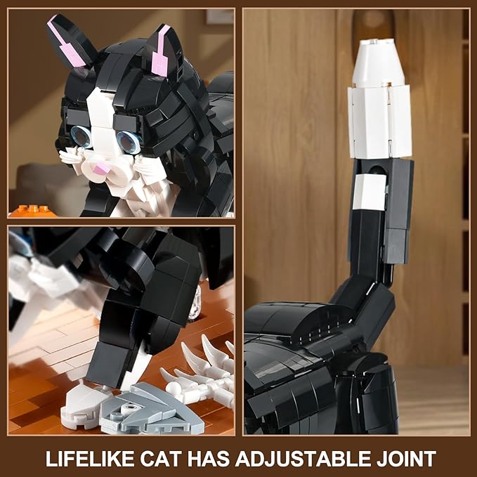 Tuxedo Cat Building Sets for AdultAnimal Black Cat Building Blocks Toy with Display BaseHome or Office DecorGift for Teens Kid Boys Girls 8+ (1200pcs)