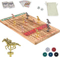 HOROW Horse Racing Board Game Solid Wood Horse Race Card and Dice Board Game Luxury Edition Set with 11 Metal Horses100 Poker Chips2 Dices and 2 Boxes of Cards