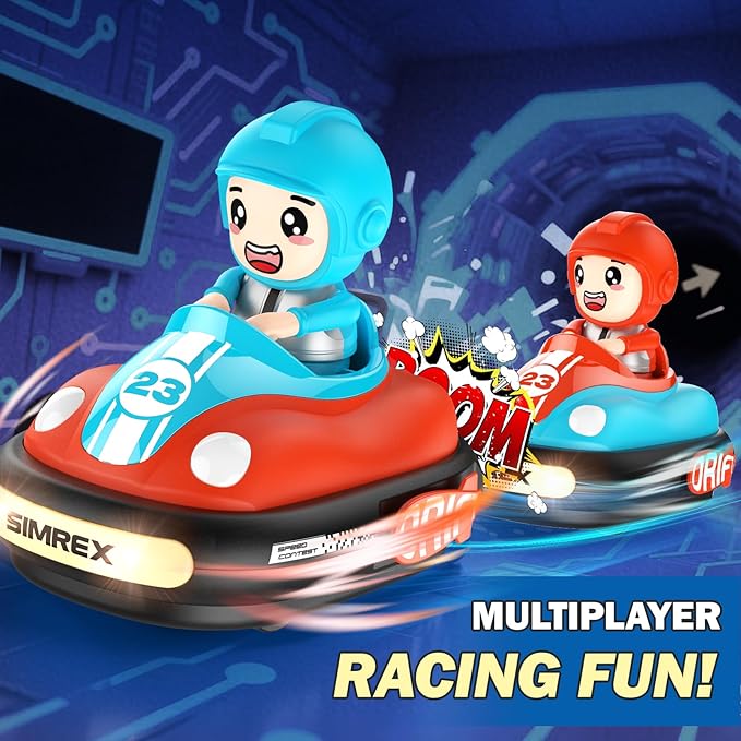 SIMREX Remote Control Bumper Cars for Kids - 2 Player Battle Set with Lights &amp Music Toy RC Car for Toddlers Boys Girls Ages 3-8 Christmas Birthday Gift for Boys Girls