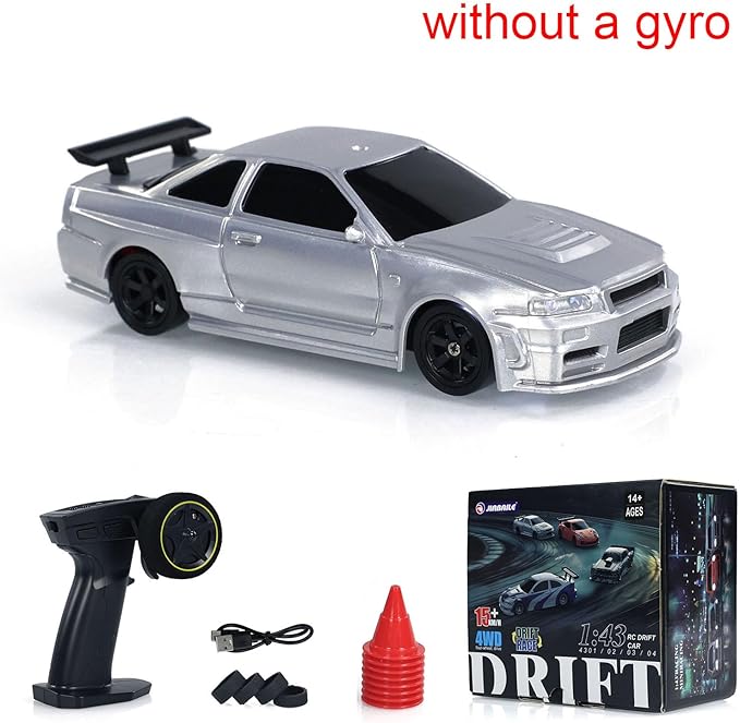 TOUCAN RC HOBBY 1:43 Remote Control Mini Drift Car Race Car Toy Radio Lights Traffic Safety Cone Without a Gyro SilverUS in Stock