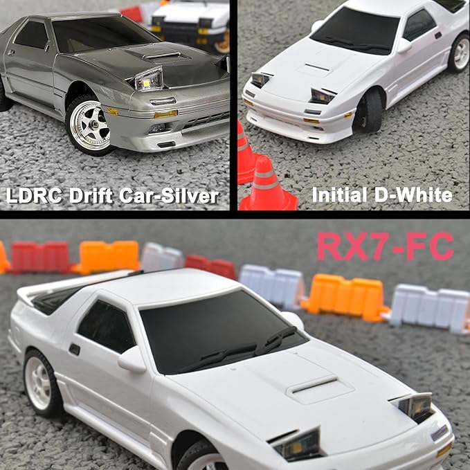 Skymaker Mazda RX7-FC RC Drift Car - 1:18 LDRC RWD Remote Control Car with Two Batteries &amp Metal Drive Shaft Easy to Drift for Adults Indoors Racing(White with Gyro)