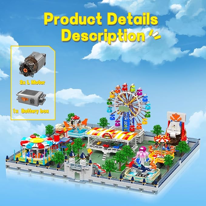 Sosuy Amusement Park Building Blocks Set 5220+ Pcs with Motorized Ferris Wheel Carnival Rides and Funfair Architecture Model STEM Toy for Boys Teen Kids Adults for Kids 8+
