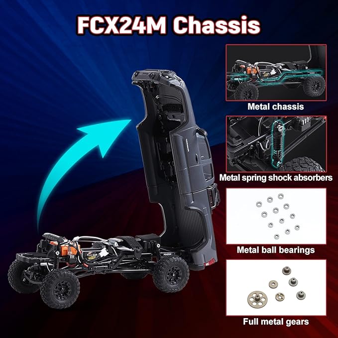 BEEZRC FMS 1/24 RC Crawler FCX24M Tacoma Toyota Official Licensed ABS Hard Body 4WD Off-Road RC Rock Truck2-Speed Transmission Hobby Grade Remote Control Car for Adults RTR Grey