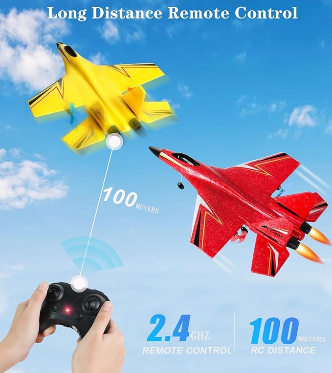 RC Planes for Ages 14 Years and upRemote Control Airplanes Toys for Teen2CH Outdoor Foam RC Glider Fighter Jet for Teen and Adults Hobby Yellow