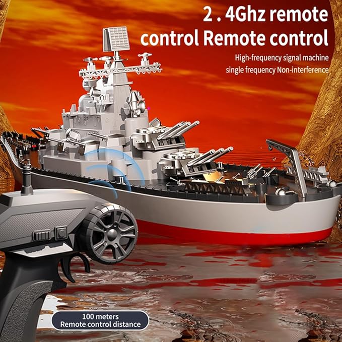 GoolRC Remote Control Warship RC Military Battleship 1:390 Scale Remote Control Boat for Lakes and Rivers 2.4GHz RC Armed Cruiser Boat Model with Low Battery Alarm and 3 Batteries for Adults