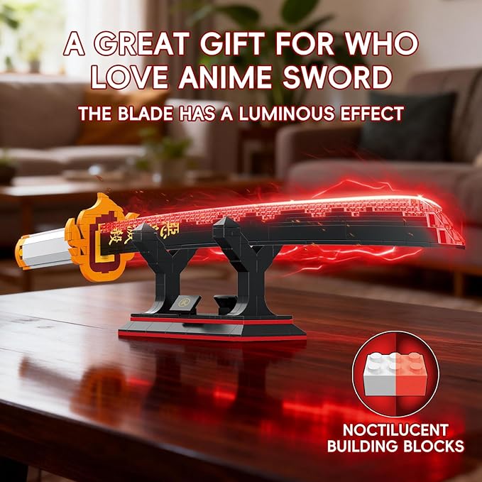 Anime Sword Building Set 790 Pieces Black Katana Model with Blue Scabbard &amp Stand Japanese Samurai Cosplay Prop Construction Toy Demon Hunter Style Gift for Teens &amp Adults