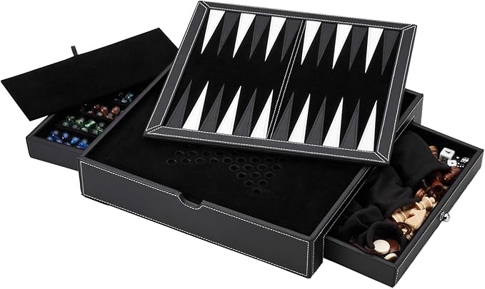 Mainstreet Classics Broadway 5-in-1 Combo Board Game Set: Chess Checkers Backgammon Chinese Checkers and Dice Games