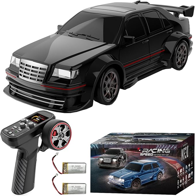 KF30 1/43 Mini RC Drift Car 2.4G Full-Proportional 4WD RC Racing Car Model with LED Lights and Gyro RTR (Black)