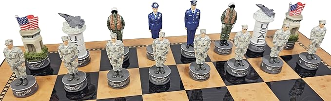 US Military Army vs Air Force Chess Men Set with 17 inch Walnut Color Storage Board