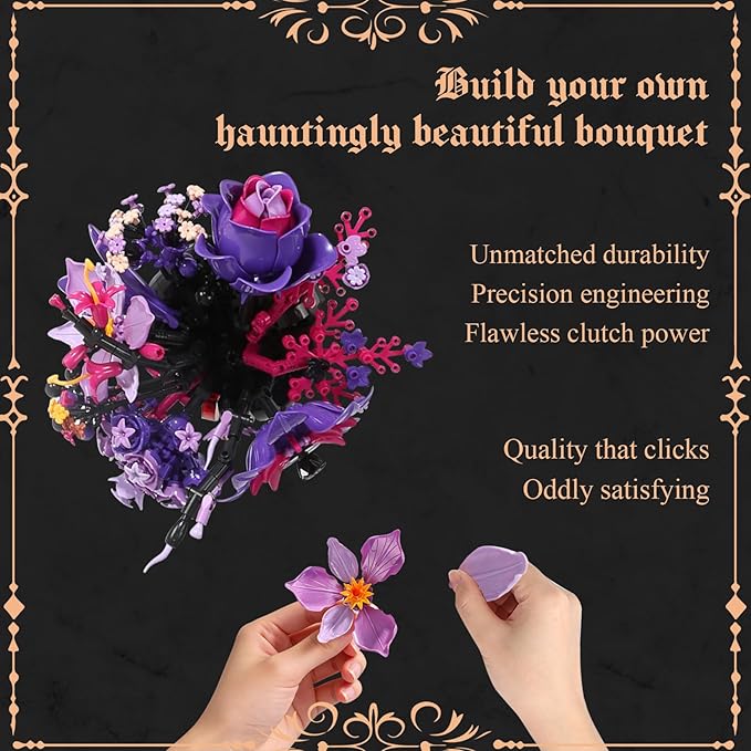 Flowers Bouquet Block SetElegant Purple Bouquet Building with Detailed Instructions for Parent-Child Bonding &amp Creative AchievementGift Idea with Purple Theme for Loved One or Gothic Decor Lover