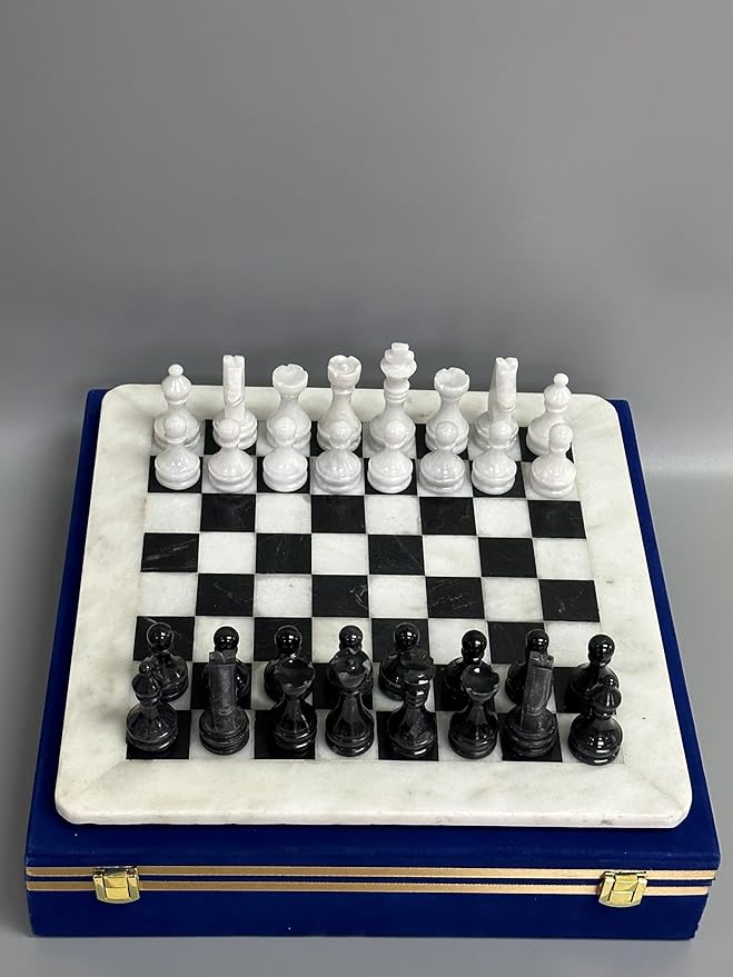 Large Handmade Full Chess Set Marble Chess Board 32 Chess Game Pieces Unique Home décor. Handcrafted Tournament Chess Board - 2 Players. (White Black)