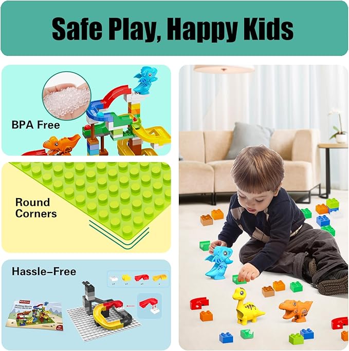 Building Blocks for Kids Toddlers 3 4 5 6 7 8+ Year Old 127-piece Large Classic Building Bricks Dinosaur Marble Run with 2 Baseplate for Boys Girls All Ages Compatible with All Major Brands