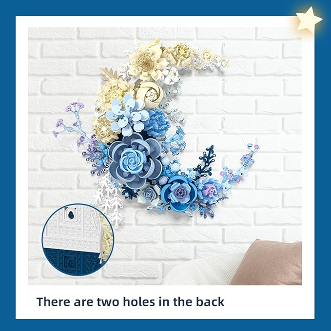 Blue Flowers Moon Building Blocks Set 934 Pcs Dried Flower Botanicals Collection Creative Floral Building for Wall Decor Compatible with Lego Flowers Artistic Gift with Ages 6+