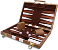 Backgammon Set - Classic Board Game with Premium Leather Case - Portable Travel Strategy Backgammon Game Set for Adults Kids (15inch Khaki)