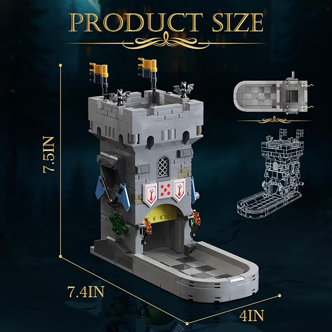 Dice Tower Castle Building Set Creative Tabletop Games Toy with 7-Die Polyhedral Dice for DND Pathfinder Suitable for Gamers and Enthusiasts