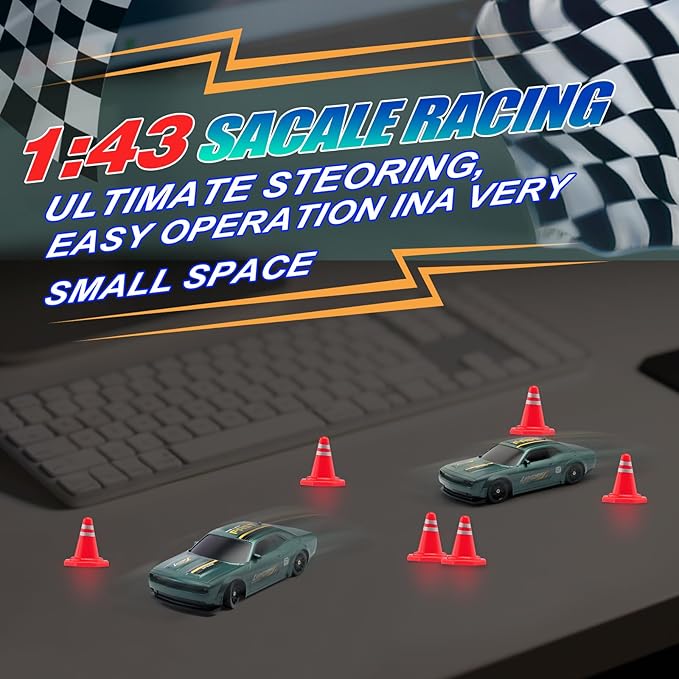 1:43 Scale Mini Racing Drift Car Model2.4GHz Remote Control Car 4WD High Speed Race with LightsRacing TiresRC Toys Hobbyist Gift for Adults Kids Boys Girls (Green)