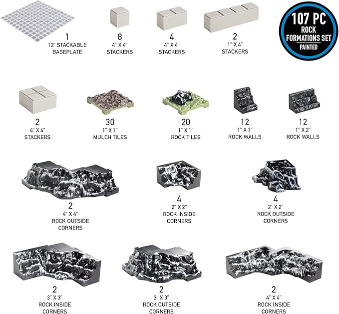 Monster Adventure Terrain 3D Interchangeable Builder System - 107pc Painted Rock Formation Set w Base - Build Modular Worlds in a Snap &amp Elevate Your Campaign - Compatible with DND Dungeons &amp