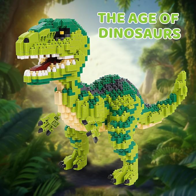 Jurassic Dinosaur Building Blocks Set Dinosaur Velociraptor Micro Mini Blocks Building Toys Dinosaur Model Decor Ideas Birthday Gifts for 8 9 10 11 12 13 14+ Year Old Boys Teens Adults