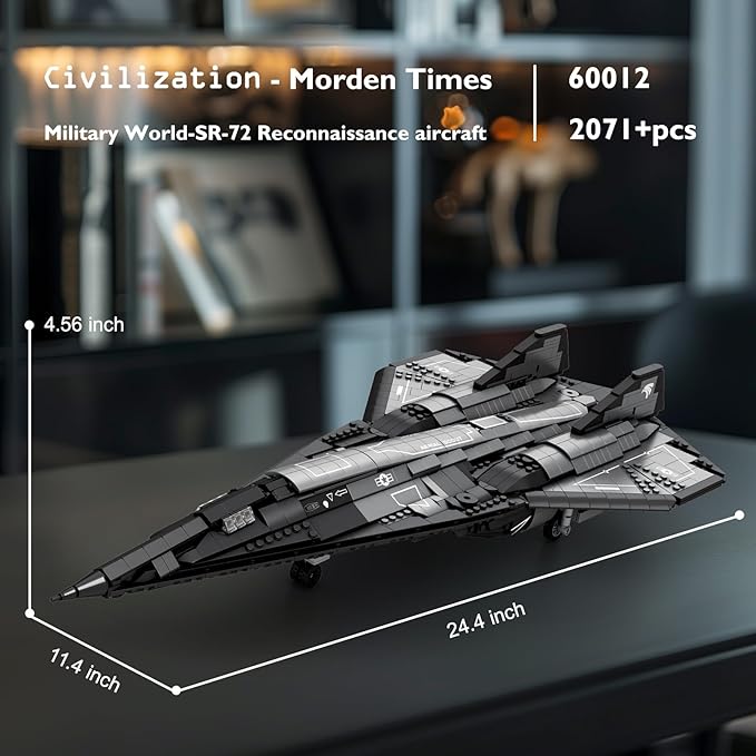 JMBricklayer Military Plane Building Blocks Set 60012 Cool SR-72 Eagle Reconnaissance Aircraft Building Toys Set Collectible and Display Airplane Model Ideal Gift for Adult Military Fans