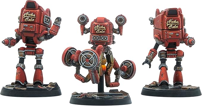 Modiphius Entertainment: Fallout: Wasteland Warfare - Robots: Starlight Theatre Staff -3 Figures 32mm Unpainted Resin RPG Miniatures Nuka World Wave