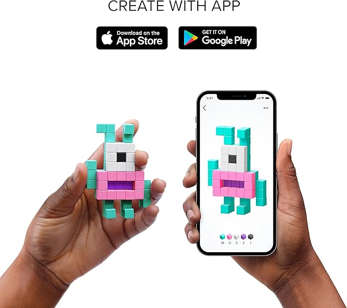 PIXIO Tropic - Tiny Magnetic Blocks Building Toy in The Pixel Art Style with Free App - 5/16 Plastic Cubes with 6 Magnets Inside - Open Ended Toy - Creativity Toy for Ages 6+ - 60pcs