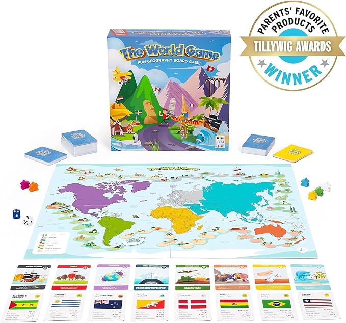 The World Game - Fun Geography Board Game for Easter - Educational Game for Kids &amp Adults - Cool Learning Gift Idea for Teenage Boys &amp Girls 2-5 Players