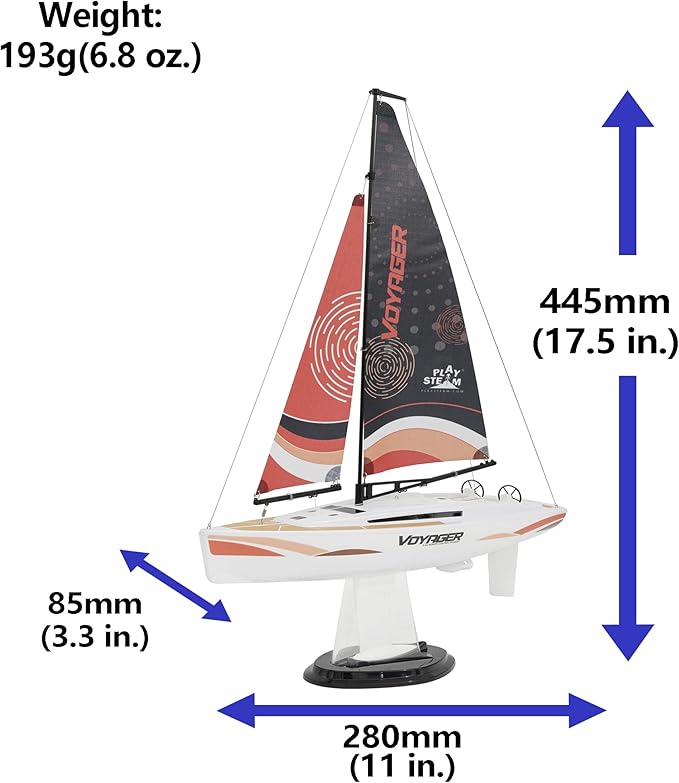 Voyager 280 2.4GHz RC Motor Powered Sailboat in Red - 17.5 Tall