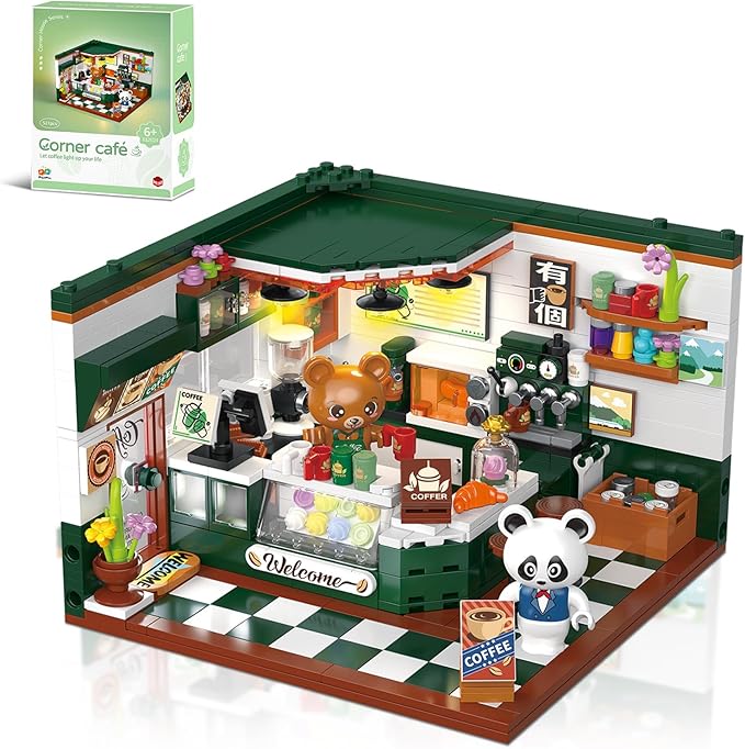Friends House Building Block Set Bear Cafe Shop Business City View Small Brick Model Mini Construction Toy Hobbies Christmas Birthday Gift for Teens Children Kids Boys Girls 6+ 527pcs