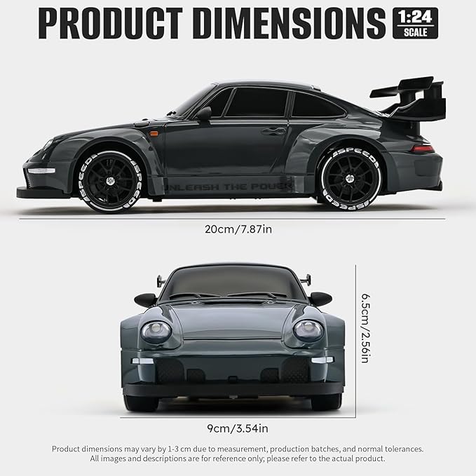 RC Drift Car1:24 Scale Remote Control Car 2.4GHz 20KM/H 4WD High Speed RC Cars for Kids with LED Light Two BatteriesDrifting TiresRacing Vehicle Toy for Adults Boys Girls Gray
