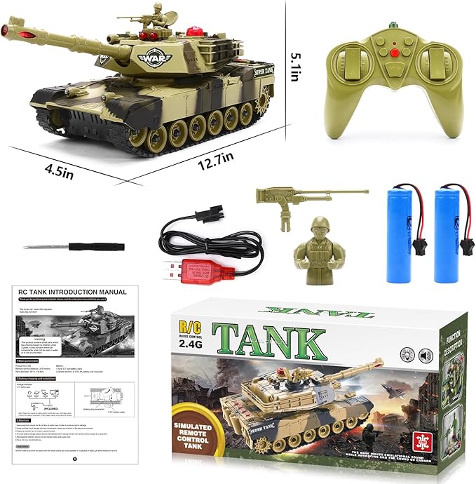 Remote Control Tank for Boys - Kids Simulated Army Tank Toy 1:28 Scale 8 Channels RC Tanks with Toy Soldiers 2 Batteries Rotating Turret &amp Sound Military Toys Great Gift for Boys Age 8 9 10
