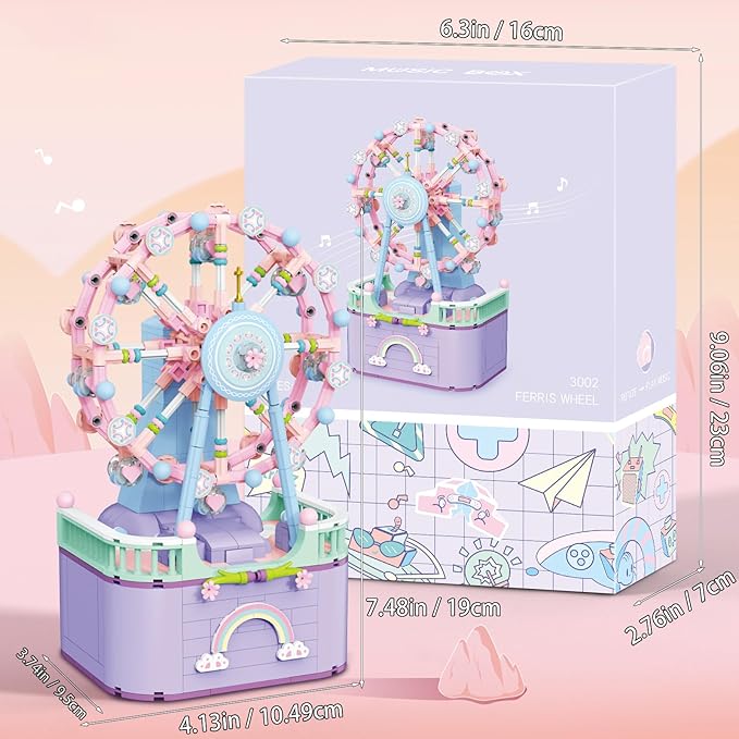 Music Box Building Toys Rotating Ferris Wheel DIY Building Block for Girls and Boys 6-12 Years Old 710 pcs Valentine for Adults and Aged 8 9 10 11 12 Kids