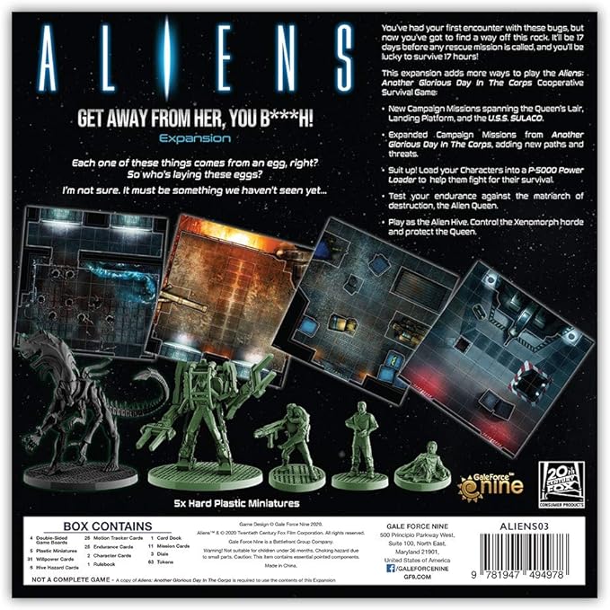 Gale Force Nine | Aliens: Another Glorious Day in The Corps: Get Away from Her You BxXxh! Expansion | Board Game | 1-6 Players | Ages 14+ | 60 to 120 Minute Playing Time