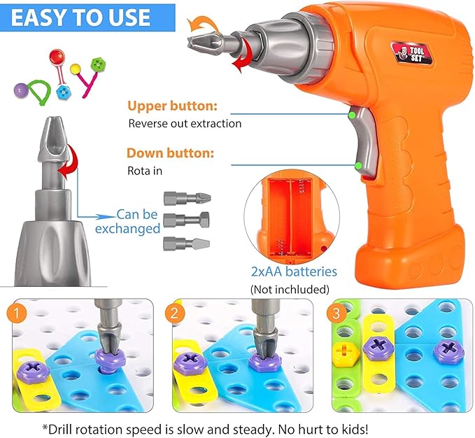 Educational Toys Building Blocks 244 Pieces Electric Screwdriver DIY Building Toys for Boys and Girls Educational Construction Building kit for Kids Ages 4 5 6 7 8 9 10 Year Old
