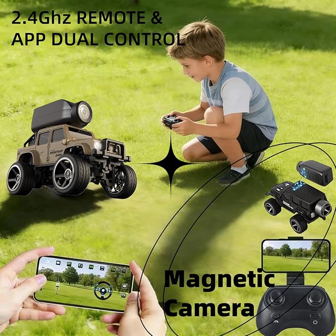 1:64 Scale 4WD Alloy Mini RC Crawler Car with FPV Camera 2.4GHz RTR Off-Road Mini Desktop RC Drift Car with LED Lights Adjustable Speed Dual Mode Model Vehicle Toy Gift for Adults Kids