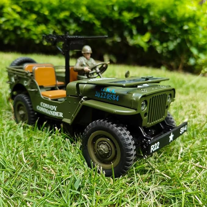 1/16 Scale Alloy Remote Control Car Military Willys Climbing Car with LED Lights &amp Soldier Figure All Terrain Off-Road Vehicle for Adults