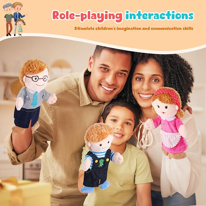 6 Pcs Family Hand Puppets 12 Inch Grandparents Mom &amp Dad Brother &amp Sister Plush Hand Puppet Toys Role-Play Toy Puppets for Kids Storytelling Imaginative Pretend Play Teaching Preschool(6 Fam