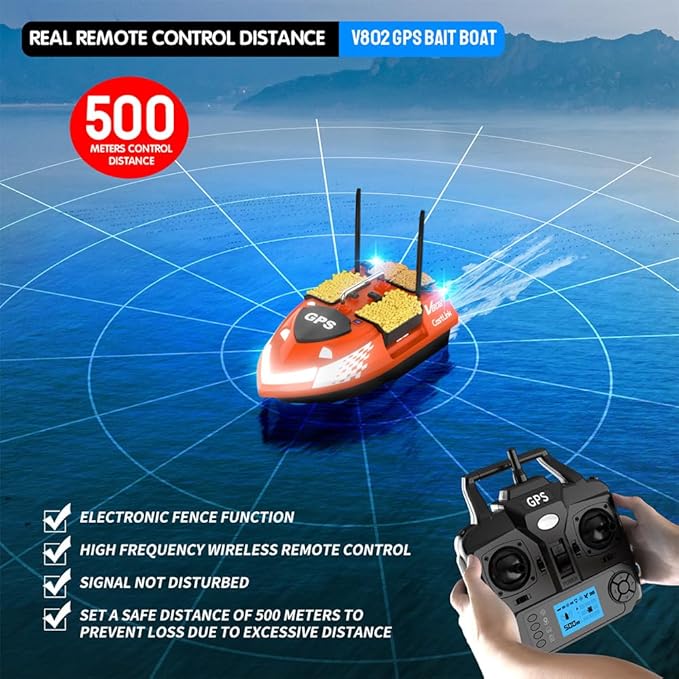 4 Boxes GPS RC Bait Boat for Fishing with 6.6lbs Load Capacity 18000mAh Battery &amp Dual Motor&ampAntena for 500M Long-Range Bait Deployment Fish Bait Boats with Stern Hook System for Fishing
