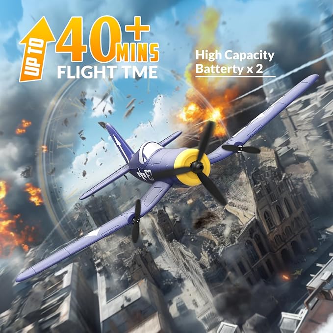 HAWK'S WORK 3 Channel RC Plane F4U Corsair Remote Control Warbird Ready to Fly 2.4GHz 6-axis Gyro Stabilizer Easy to Fly for Kids &amp Beginners