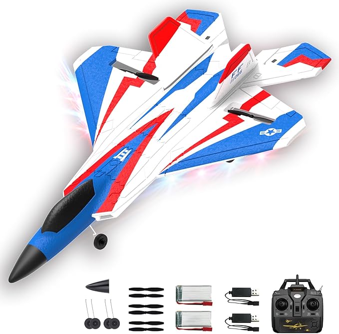 RC Airplane 4 Channel with Lights | F22 RC Plane with 6-axis Gyro Stabilizer for Beginner Remote Control Airplane for Adults 37mins Flight Time - 19in*14in
