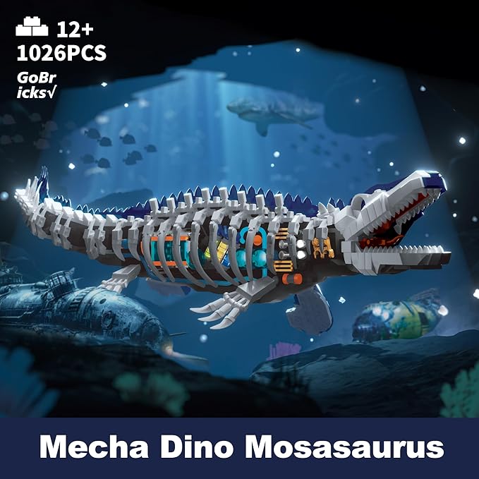 Dinosaur Toy Building Sets Mechanical Dino Buildings Blocks Set for Boys Girls 12+Teens Adults Creative Model Kits Home Room Office Decor Birthday Mosasaurus 1026PCS