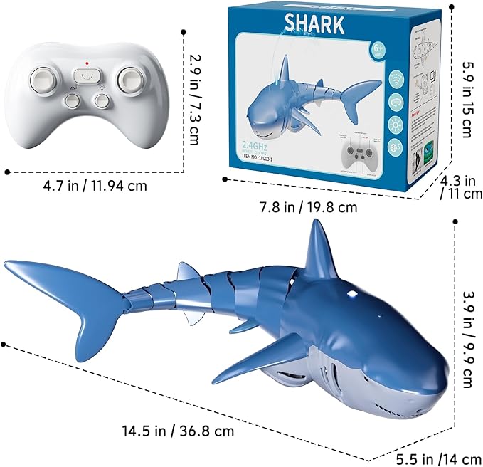 Remote Control Shark Toys for Boys Kids 1:18 Scale High Simulation Shark for Pool 2.4Ghz Electric RC Fish Boat Toys with Light &amp Spray Toy Sharks Gifts for 6 7 8 9 Year olds Kid Boys Girls