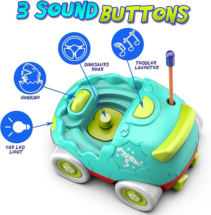 Remote Control Car for Toddlers Toddler Toys for 18+Months RC Cars with LED Lights &amp Music Dinosaur Toy for Kids 2 3 4 5 Years Old Birthday Gifts for 3+ Year Old Girls Boys -2 Pack