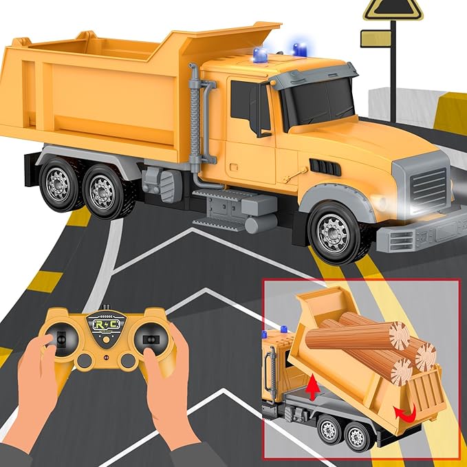 Remote Control Construction Dump Truck Toy RC Vehicle6 Channel Trucks Toys with 2 Rechargeable Batteries1/24 Scale Dump TrucksBirthday Gifts Ideas for Boys Age 3-8 Year Old